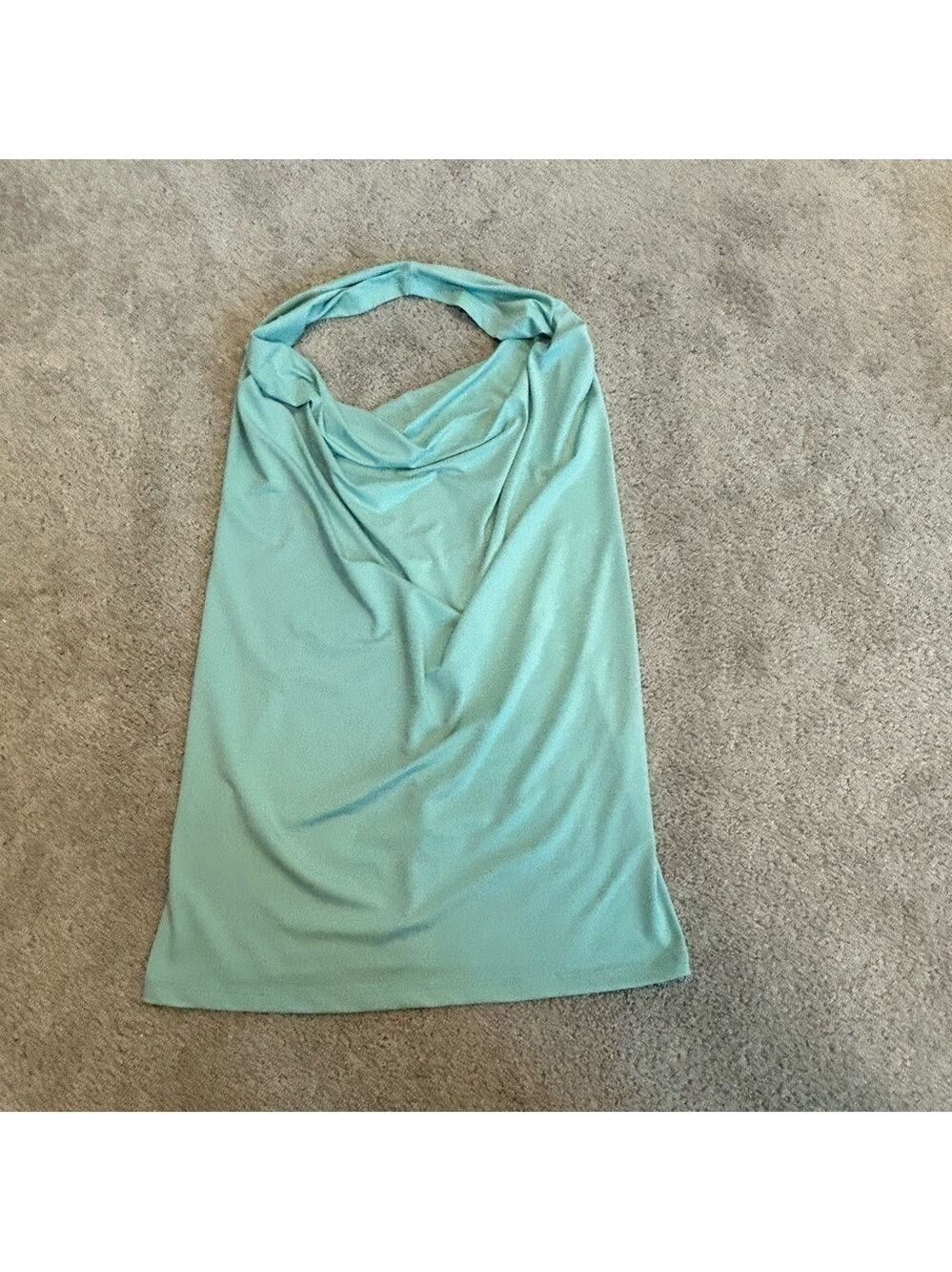 Pastel mint green draped cowl neck halter top stretchy Sz L - Picture 2 of 7